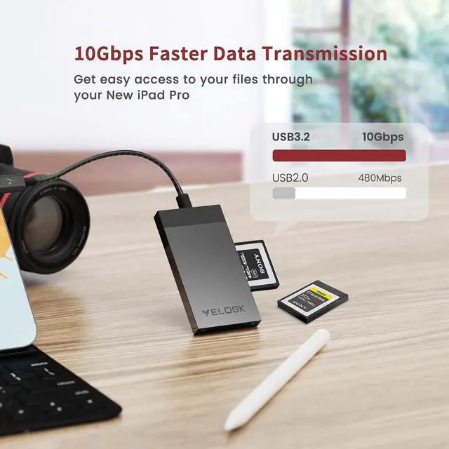 Alt view image 3 of 5 - 3-in-1 CFexpress/XQD/SD 4.0 UHS-II Card Reader USB C, VELOGK Dual-Slot USB 3.2(10Gbps) CFexpress Type B Card Reader Adapter for Android/Windows/Mac OS/Linux, with Brushed Aluminum Case&Portable Pouch