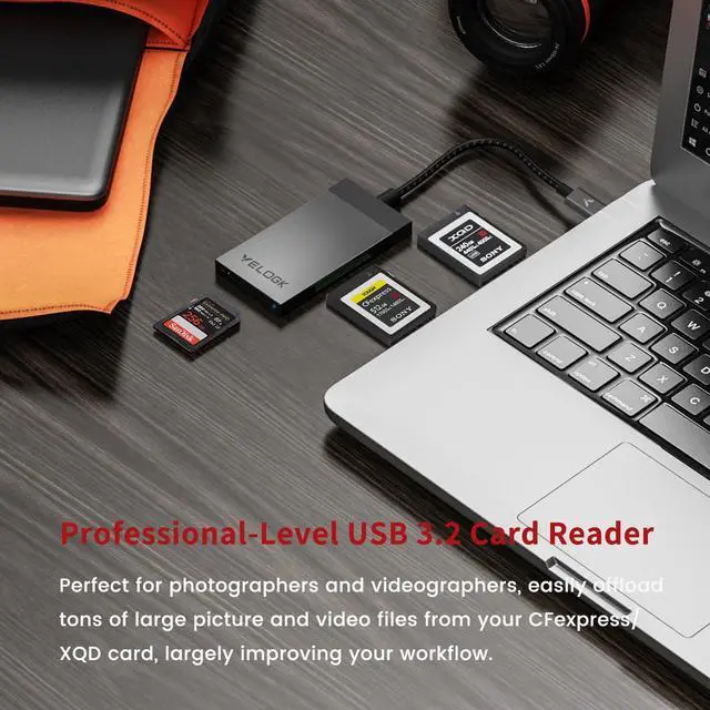 Alt view image 4 of 5 - 3-in-1 CFexpress/XQD/SD 4.0 UHS-II Card Reader USB C, VELOGK Dual-Slot USB 3.2(10Gbps) CFexpress Type B Card Reader Adapter for Android/Windows/Mac OS/Linux, with Brushed Aluminum Case&Portable Pouch