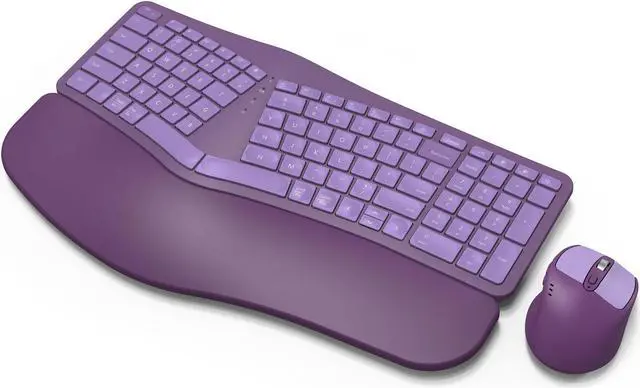 Main image of MK960 Ergonomic Wireless Keyboard Mouse Combo, Bluetooth/2.4G Split Design Keyboard with Palm Rest and 4 Level DPI Adjustable Wireless Mouse Multi-Device, Rechargeable, for Windows/Mac/Android(Purple)