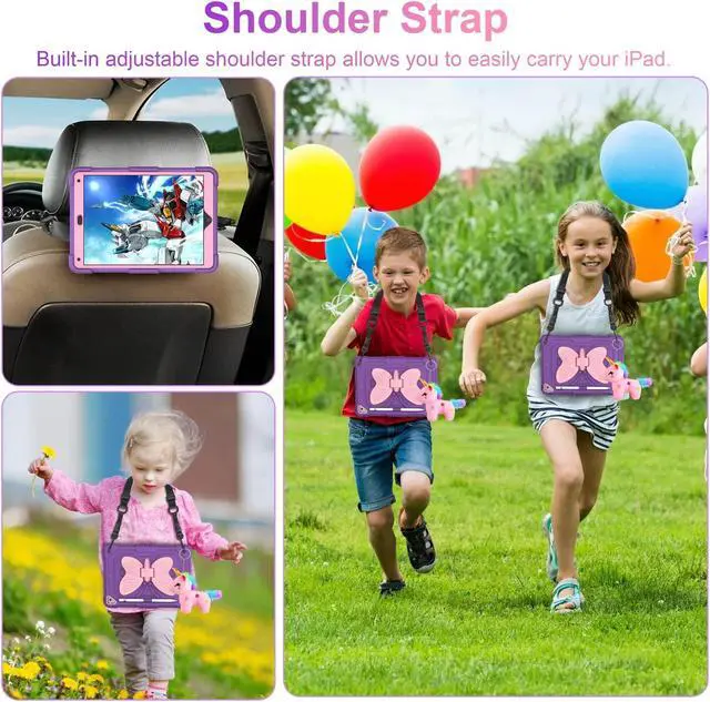 Alt view image 3 of 5 - VOFUOE for iPad 6th/5th Generation Case with Screen Protector for iPad 9.7 Case 2018 2017 Butterfly Stand Strap Dolls Pencil Holder Kids Girls Hard Cover for iPad Pro for iPad Air 2th 9.7''-Purple
