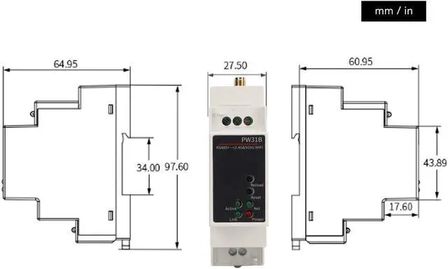 Alt view image 2 of 5 - IoT R485 to 2.4 and 5Ghz Band Rail Mount Serial Converter PW31B H Serial Server 100 to 240V
