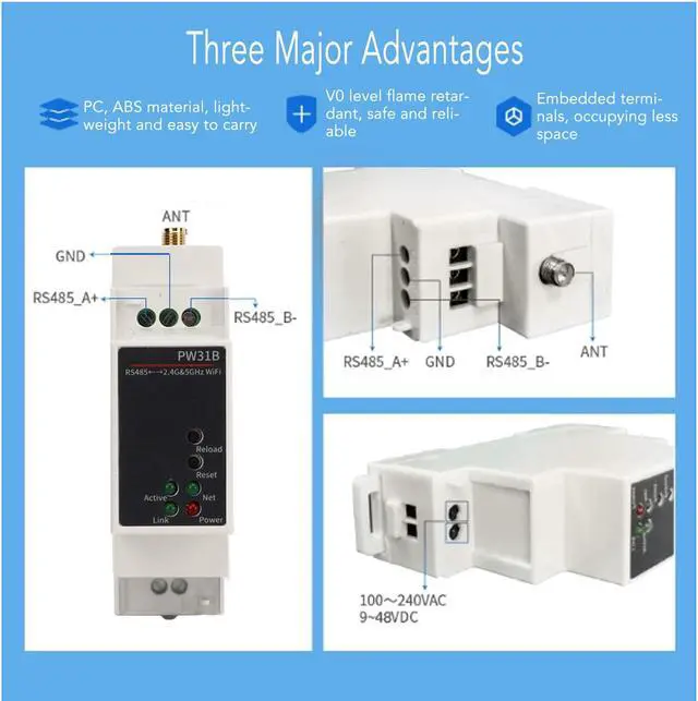 Alt view image 5 of 5 - IoT R485 to 2.4 and 5Ghz Band Rail Mount Serial Converter PW31B H Serial Server 100 to 240V