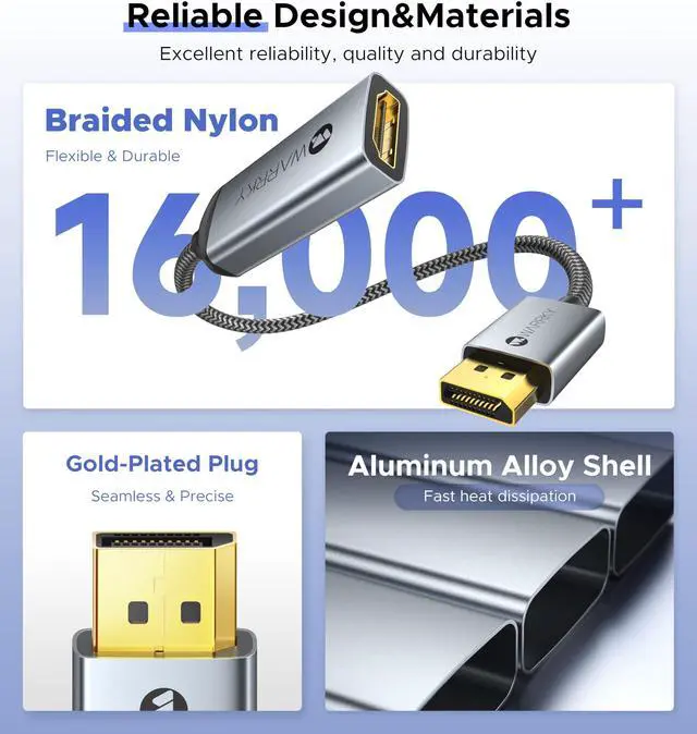 Alt view image 4 of 5 - Warrky 4K DisplayPort to HDMI Adapter 5 Pack,[Metal Case, Gold-Plated Pins] Uni-Directional Display Port (DP) to HDMI Monitor Converter 1080P@120Hz Compatible for HP, AMD, NVIDIA. Male to Female.