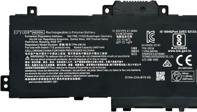 Alt view image 2 of 5 - EPYOBW AE03XL Laptop Battery 41.04Wh Compatible with HP 240 G10 / 245 G10 / 246 G10 / 250 G10 / 255 G10 / 256 G10 / 14-EE 14-EP 14-EM 15-FC 15-FD Series N21969-005 N2095-AC1 HSTNN-0B3E TPN-DB1N
