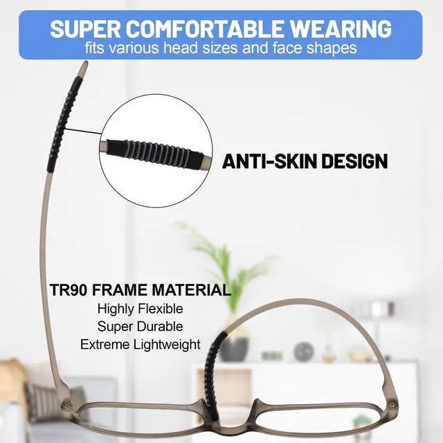 Alt view image 3 of 5 - WEMOOTANTS 4 Packs 3.0 Grey Reading Glasses for Men Women's Blue Light Blocking Readers 1.0 1.5 2.0 2.5 300 3.5 4.0