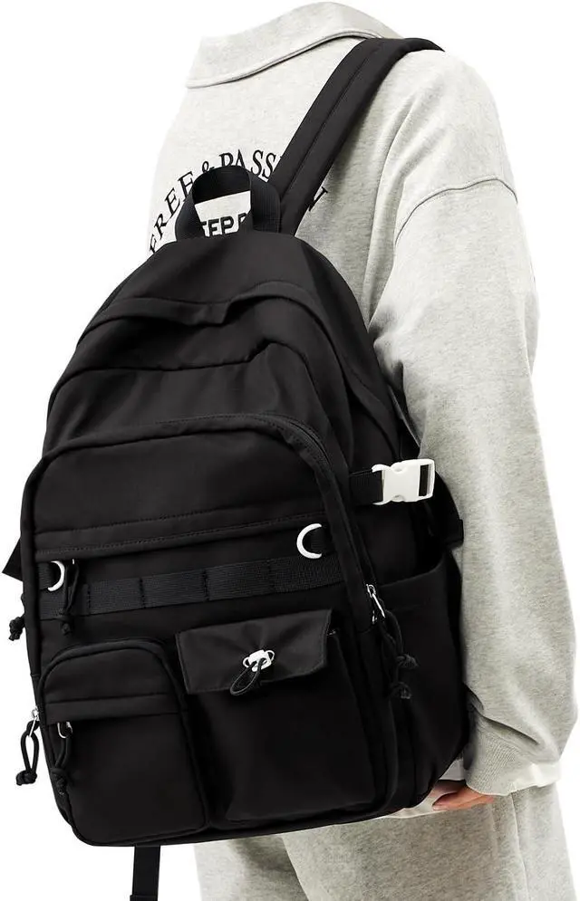 Main image of weradar Black School Backpack For Women Men,Aesthetic College Backpack With Lots of Pockets,Lightweight High School Bag For Teens Girls Boys,Cute Bookbag