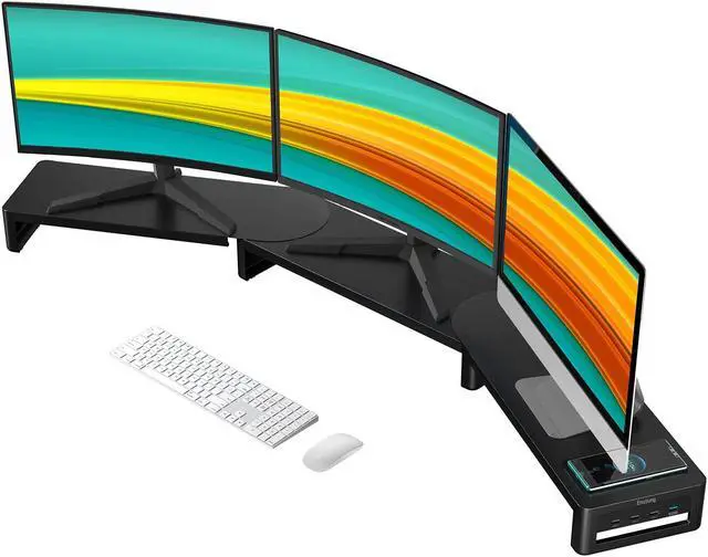 Main image of EAXBUX Monitor Stand with Wireless Charging and 4 USB Ports, Steel Monitor Stands for 3 Monitors, Metal Computer Stand Riser for Desk, Office, Laptop, PC up to 32 Inches (Black)