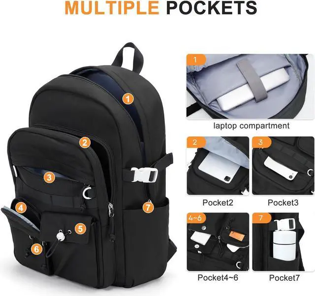 Alt view image 4 of 5 - weradar Black School Backpack For Women Men,Aesthetic College Backpack With Lots of Pockets,Lightweight High School Bag For Teens Girls Boys,Cute Bookbag