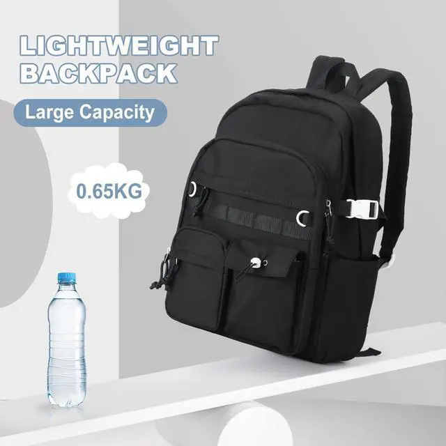 Alt view image 5 of 5 - weradar Black School Backpack For Women Men,Aesthetic College Backpack With Lots of Pockets,Lightweight High School Bag For Teens Girls Boys,Cute Bookbag