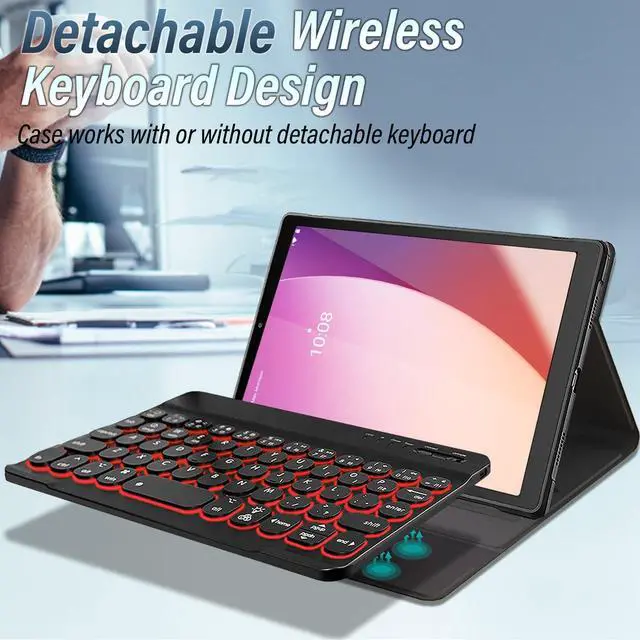 Alt view image 3 of 5 - Wineecy Backlit Keyboard Case for Lenovo Tab M8 4th Gen 8.0 Inch 2023 (TB-300FU /TB-300XU), 7 Colors Backlight Detachable Wireless Keyboard & PU Folio Stand Cover Case for Lenovo Tab M8 8" Gen 4 2023