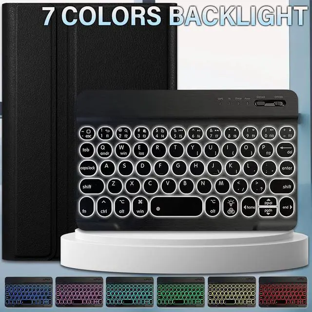 Alt view image 4 of 5 - Wineecy Backlit Keyboard Case for Lenovo Tab M8 4th Gen 8.0 Inch 2023 (TB-300FU /TB-300XU), 7 Colors Backlight Detachable Wireless Keyboard & PU Folio Stand Cover Case for Lenovo Tab M8 8" Gen 4 2023