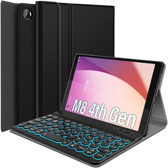 Main image of Wineecy Backlit Keyboard Case for Lenovo Tab M8 4th Gen 8.0 Inch 2023 (TB-300FU /TB-300XU), 7 Colors Backlight Detachable Wireless Keyboard & PU Folio Stand Cover Case for Lenovo Tab M8 8" Gen 4 2023