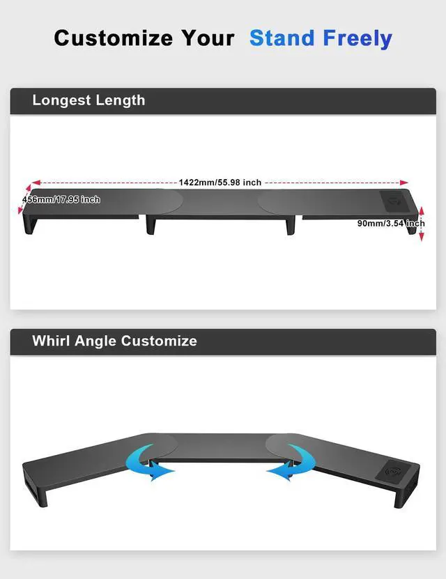 Alt view image 3 of 5 - EAXBUX Monitor Stand with Wireless Charging and 4 USB Ports, Steel Monitor Stands for 3 Monitors, Metal Computer Stand Riser for Desk, Office, Laptop, PC up to 32 Inches (Black)