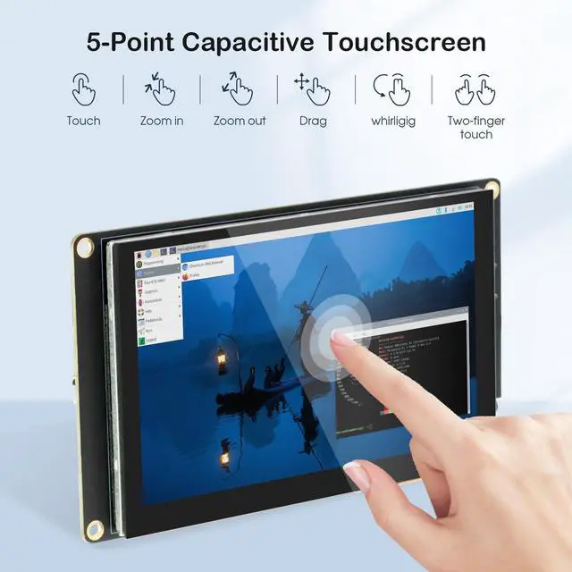 Alt view image 2 of 5 - ELECROW 5 Inch Mini Touchscreen Monitor, IPS Capacitive 5-Point Touch Screen 800x480 HD LCD Display Compatible with Raspberry Pi 5/4/4B/3B+/3B/B+, PC, Laptop, Driver-Free