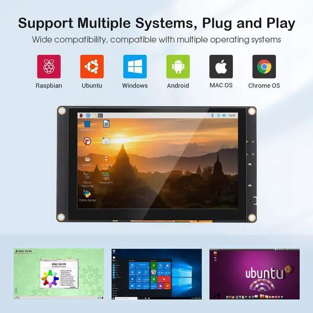 Alt view image 3 of 5 - ELECROW 5 Inch Mini Touchscreen Monitor, IPS Capacitive 5-Point Touch Screen 800x480 HD LCD Display Compatible with Raspberry Pi 5/4/4B/3B+/3B/B+, PC, Laptop, Driver-Free