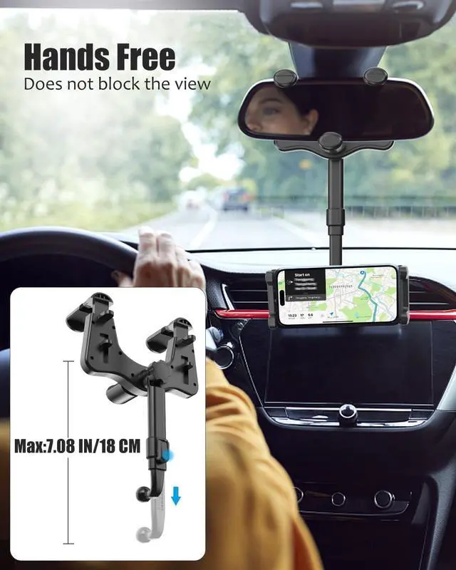 Alt view image 2 of 5 - Wukanleng Tablet Holder for Car Rear View Mirror, Retractable Rearview Mirror Phone Mount, 360°Rotatable GPS Holder Stand Compatible with iPad Pro 12.9 Air Mini, Samsung Galaxy Z, 4-12.9" Devices