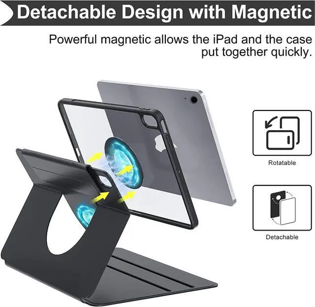 Alt view image 2 of 5 - Vertical Case for iPad 11th Generation 11-inch (A16) 2025/iPad 10th Generation, Magnetic Case with Pencil Holder, It can Hold Keyboard, 360 Rotatable Detachable Smart Cover (Pink)