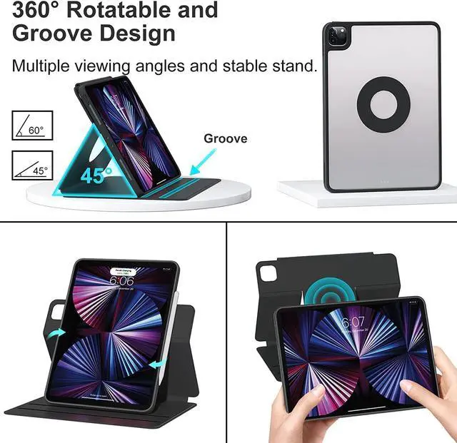 Alt view image 4 of 5 - Vertical Case for iPad 11th Generation 11-inch (A16) 2025/iPad 10th Generation, Magnetic Case with Pencil Holder, It can Hold Keyboard, 360 Rotatable Detachable Smart Cover (Pink)