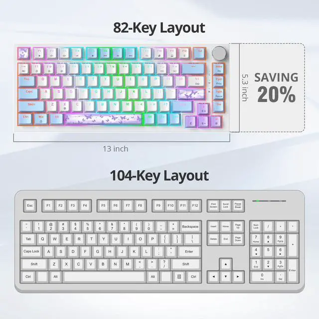 Alt view image 5 of 5 - 75% Wired Keyboard with Knob, 75 Percent Gaming Keyboard Hot Swappable Gasket Mount,Red Switch,RGB Backlit 82 Keys TKL Mechanical Keyboard,NKRO Compact Keyboard for PC Laptop Windows Gamer(Milk taro)