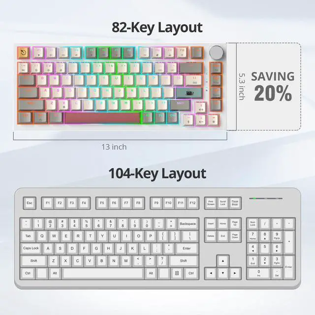 Alt view image 5 of 5 - 75% Wired Gaming Keyboard, Hot Swappable Gasket Mount, Red Switch, RGB Backlit 82 Keys TKL Mechanical Keyboard, NKRO Compact for PC Laptop Windows Gamer (Gray Rice)