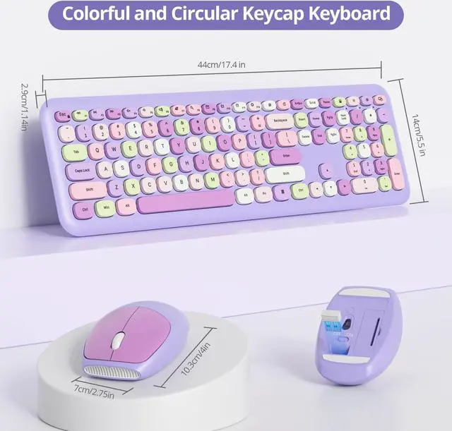 Alt view image 2 of 5 - iTastatur Typewriter Wireless Keyboard and Mouse Combo,2.4G Office 104 Keys Full Size Retro Punk,Cute Purple Silent with Round Keycaps for Laptop PC Desktops (Purple Mix)