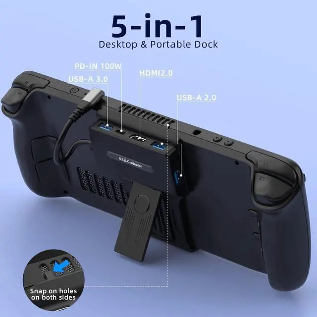 Alt view image 2 of 5 - Portable Steam Deck Dock 5-in-1 USB C Hub Docking Station with 3*USB A 4K@60H USB C PD 100W Max Steam Deck Stand Base Accessories