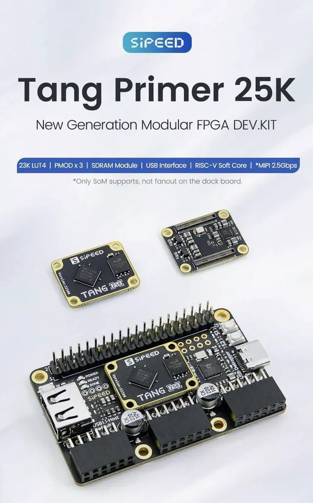 Alt view image 3 of 5 - Sipeed Tang Primer 25K GW5A FPGA Development Board, 64Mbits Linux RISCV Single Board Computer, with MIPI 2.5Gbps Ethernet PMOD Port for FPGA Education, Support SDRAM HDMI Camera Module (Basic Dock)
