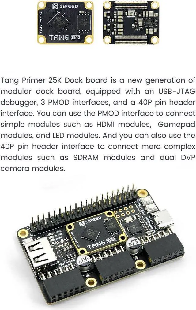 Alt view image 5 of 5 - Sipeed Tang Primer 25K GW5A FPGA Development Board, 64Mbits Linux RISCV Single Board Computer, with MIPI 2.5Gbps Ethernet PMOD Port for FPGA Education, Support SDRAM HDMI Camera Module (Basic Dock)