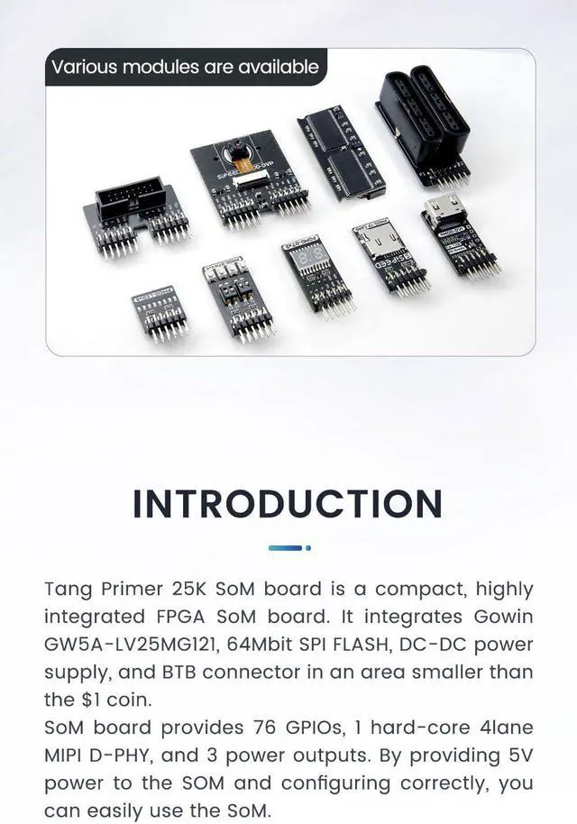 Alt view image 4 of 5 - Sipeed Tang Primer 25K GW5A FPGA Development Board, 64Mbits Linux RISCV Single Board Computer, with MIPI 2.5Gbps Ethernet PMOD Port for FPGA Education, Support SDRAM HDMI Camera Module (Basic Dock)