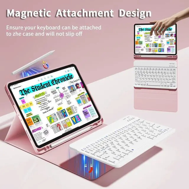 Alt view image 3 of 5 - GKABXY Keyboard Case for iPad Pro 11 inch (4th/3rd/2nd/1st Gen) 2022/2021/2020/2018, Detachable Wireless Bluetooth Keyboard Case with Pencil Holder for iPad Pro 11", Auto Sleep/Wake (Pink)