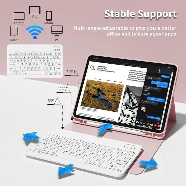 Alt view image 4 of 5 - GKABXY Keyboard Case for iPad Pro 11 inch (4th/3rd/2nd/1st Gen) 2022/2021/2020/2018, Detachable Wireless Bluetooth Keyboard Case with Pencil Holder for iPad Pro 11", Auto Sleep/Wake (Pink)