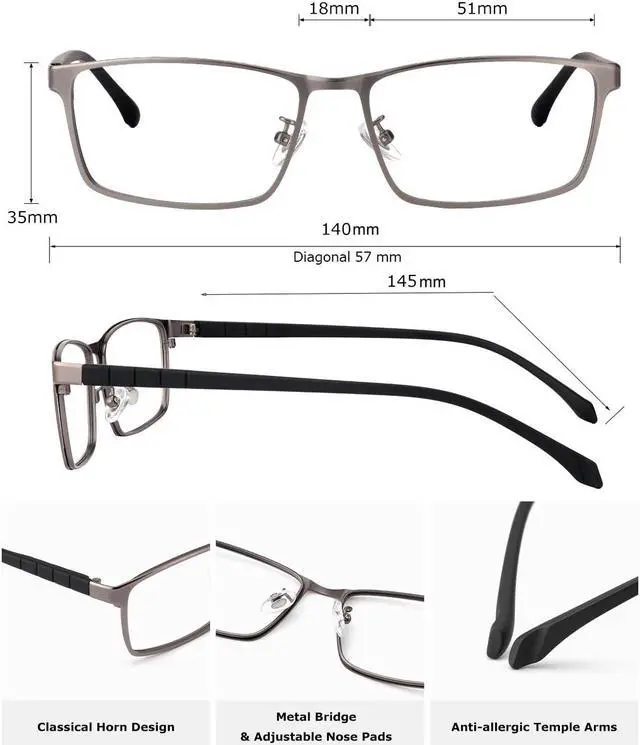 Alt view image 3 of 5 - ZanyLen Blue Light Blocking Glasses Men Computer Gaming Glasses Rectangle Metal Semi-rimless Black/Golden Frame Anti Glare/UV400 Clear Lens