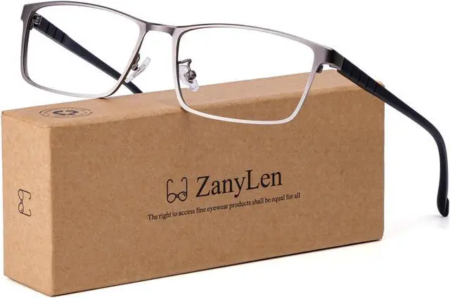 Main image of ZanyLen Blue Light Blocking Glasses Men Computer Gaming Glasses Rectangle Metal Semi-rimless Black/Golden Frame Anti Glare/UV400 Clear Lens