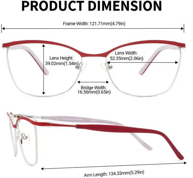 Alt view image 4 of 5 - Zeelool Chic Browline Glasses Women's Metal Eyewear Rectangle Blue Light Blocking Eyeglasses Computer Glasses ZGM232227-01 Red