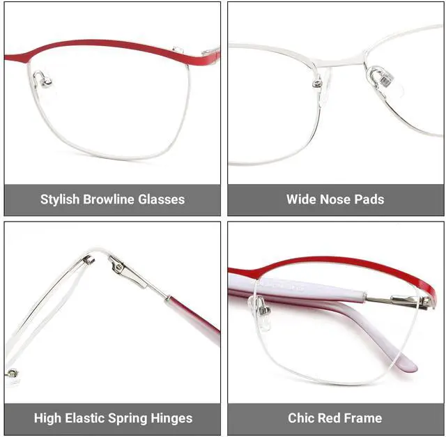 Alt view image 3 of 5 - Zeelool Chic Browline Glasses Women's Metal Eyewear Rectangle Blue Light Blocking Eyeglasses Computer Glasses ZGM232227-01 Red