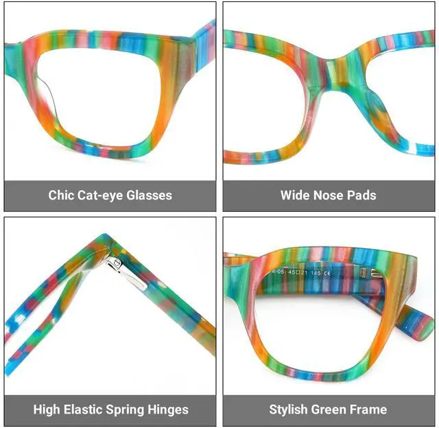 Alt view image 3 of 5 - Zeelool Cat Eye Acetate Glasses Candy Eyewear Stylish Eyeglasses for Women Blue Light Blocking Glasses Anti Eyestrain Glasses Tilana ZJGA539674 Green