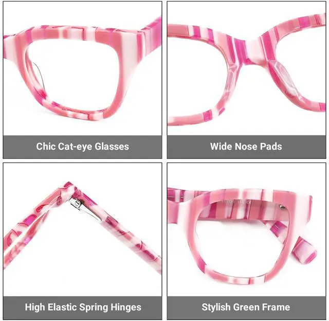 Alt view image 5 of 5 - Zeelool Cat Eye Acetate Glasses Candy Eyewear Stylish Eyeglasses for Women Blue Light Blocking Glasses Anti Eyestrain Glasses Tilana ZJGA539674 Pink
