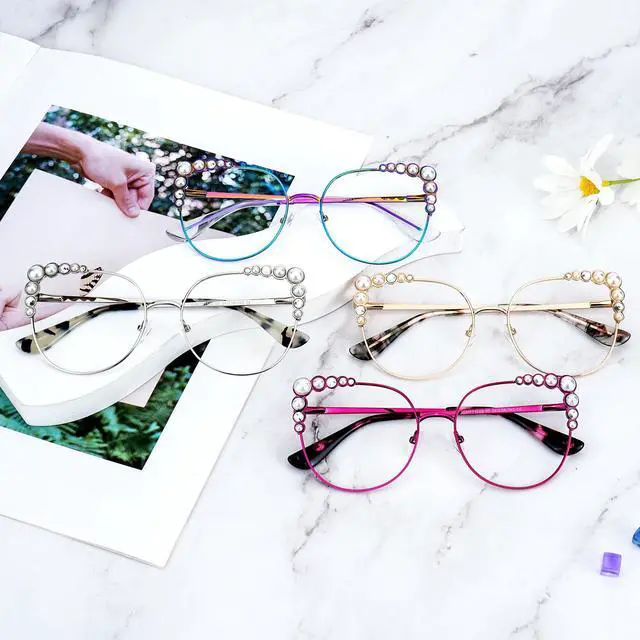 Alt view image 3 of 5 - Zeelool Stylish Metal Cat Eye Blue Light Blocking Glasses for Women ZJGM751692-01 Gold