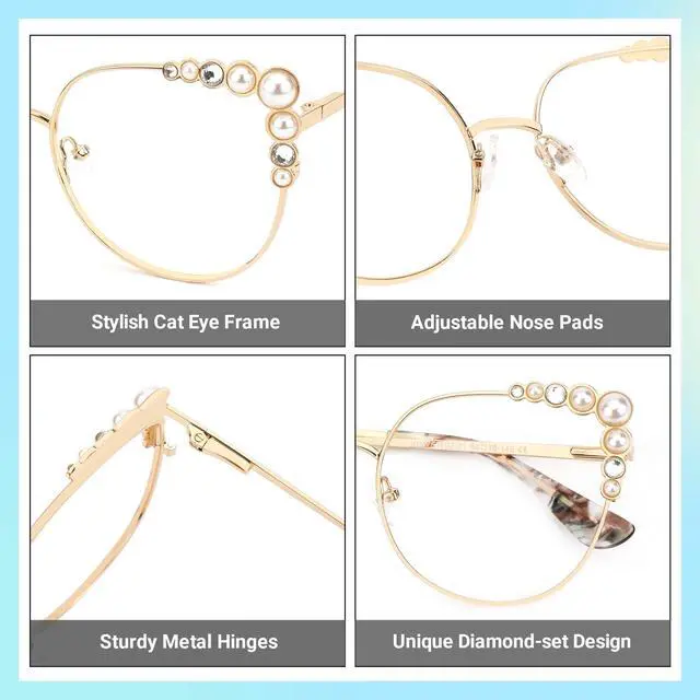 Alt view image 5 of 5 - Zeelool Stylish Metal Cat Eye Blue Light Blocking Glasses for Women ZJGM751692-01 Gold