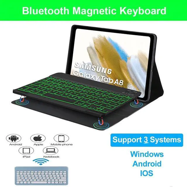 Alt view image 4 of 5 - HAASHADA Keyboard Case for Samsung Galaxy Tab S6 Lite 10.4" 2024 2022/2020(SM-P610/P613/P615/P619), Backlit Keyboard Case Detachable Slim Stand Cover S Pen Holder (Blue)