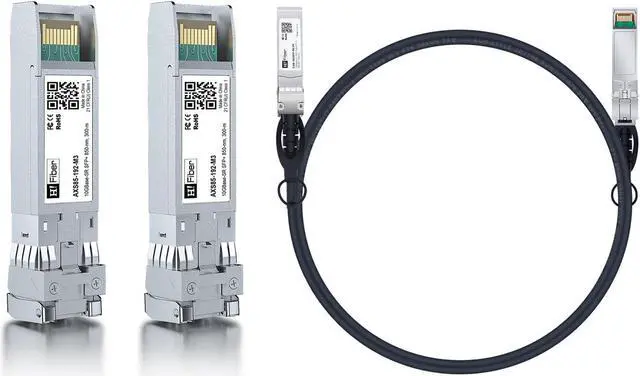 Main image of 2 Pack 10GBase-SR SFP+ Module with 10G SFP+ Cable 2m, 10G MultiMode SFP+ LC Fiber Transceiver, 10G DAC Cable, Compatible with Ubiquiti, Unifi, Netgear, D-Link and More