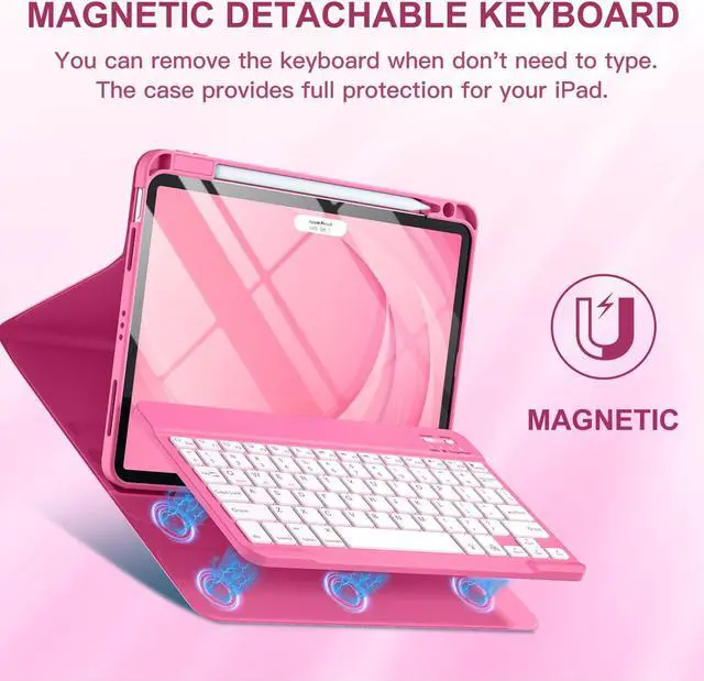 Alt view image 4 of 5 - Harvopu iPad Air 11 M2 & iPad Air 5th 4th Generation Case with Keyboard - Folio Keyboard Cover with Pencil Holder for iPad Air 11-inch 2024, iPad Air 5 2022/ iPad Air 4 2020 (Hot Pink)