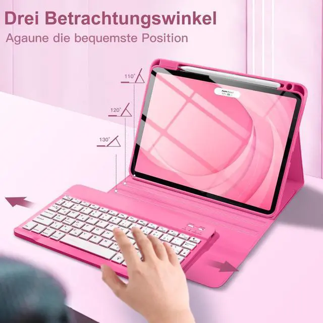 Alt view image 5 of 5 - Harvopu iPad Air 11 M2 & iPad Air 5th 4th Generation Case with Keyboard - Folio Keyboard Cover with Pencil Holder for iPad Air 11-inch 2024, iPad Air 5 2022/ iPad Air 4 2020 (Hot Pink)