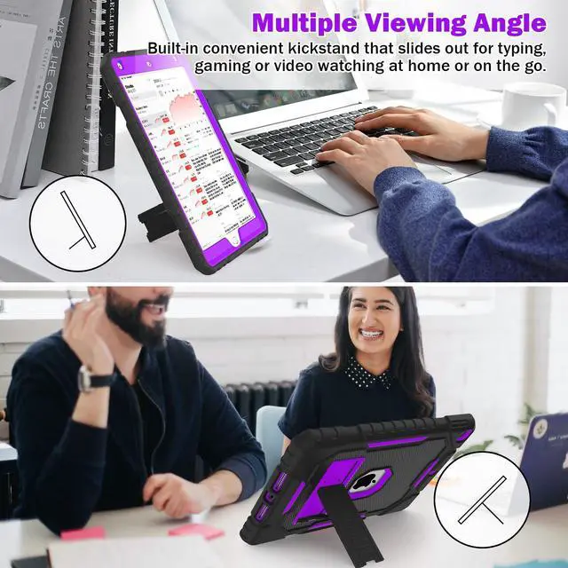 Alt view image 4 of 5 - ZoneFoker Case for iPad 9th/8th/7th Generation 2021/2020/2019(10.2 inch), Heavy Duty Military Grade Shockproof Rugged Protective 10.2" Cover with Built-in Stand for iPad 9 8 7 Gen(Black+Purple)