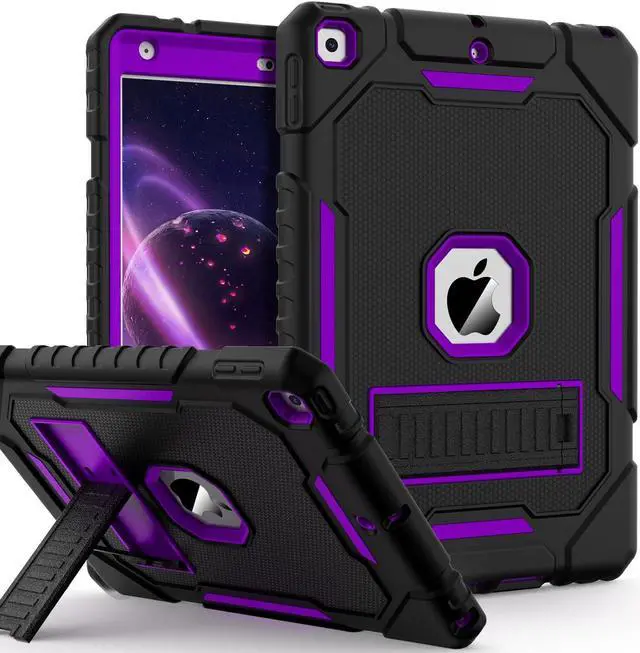 Main image of ZoneFoker Case for iPad 9th/8th/7th Generation 2021/2020/2019(10.2 inch), Heavy Duty Military Grade Shockproof Rugged Protective 10.2" Cover with Built-in Stand for iPad 9 8 7 Gen(Black+Purple)