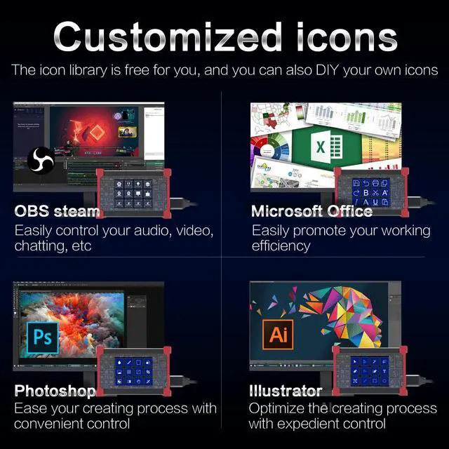 Alt view image 5 of 5 - Cature Card with Stream Controller Macropad, 2.4'' LCD Touch Screen Macro Keypad,12 Visual Macro Keys,Trigger Actions in Apps and Software Like OBS, Twitch,YouTube, etc., Works with Mac and PC