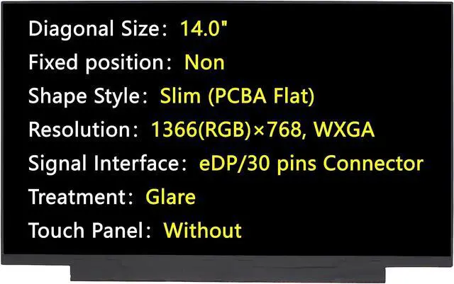 Main image of JHK JIEHONGKE New Screen Replacement for NT140WHM-N43 NT140WHM-N34 NT140WHM-N51,14.0",eDP 30 pins Connector,1366(RGB)x768 WXGA,Glare,LCD LED Display
