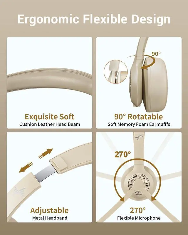 Alt view image 5 of 5 - Wireless Headset with AI Noise Cancelling Microphone Bluetooth Headset - Bluetooth V5.2 Headphones with USB Dongle, Charging Base & Mic Mute for Computer/Laptop/PC/iPhone/Android/Cell Phones-Apricot