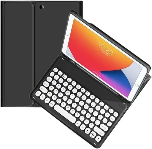 Main image of Keyboard Case for Galaxy Tab S9 FE/ S9 / S8 / S7 11 Inch with S Pen Holder, Slim Cover with Round Key Cute Candy Magnetic Detachable Keyboard, Black