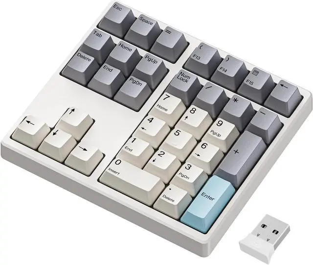 Main image of Kisnt Wireless Number Pad, 34 Key Mechanical Numpad with Gateron Red Switches Hot Swappable Numeric Keypad with PBT Keycaps 2.4GHz Rechargeable Keypad for Laptop, Mac, PC Desktop.